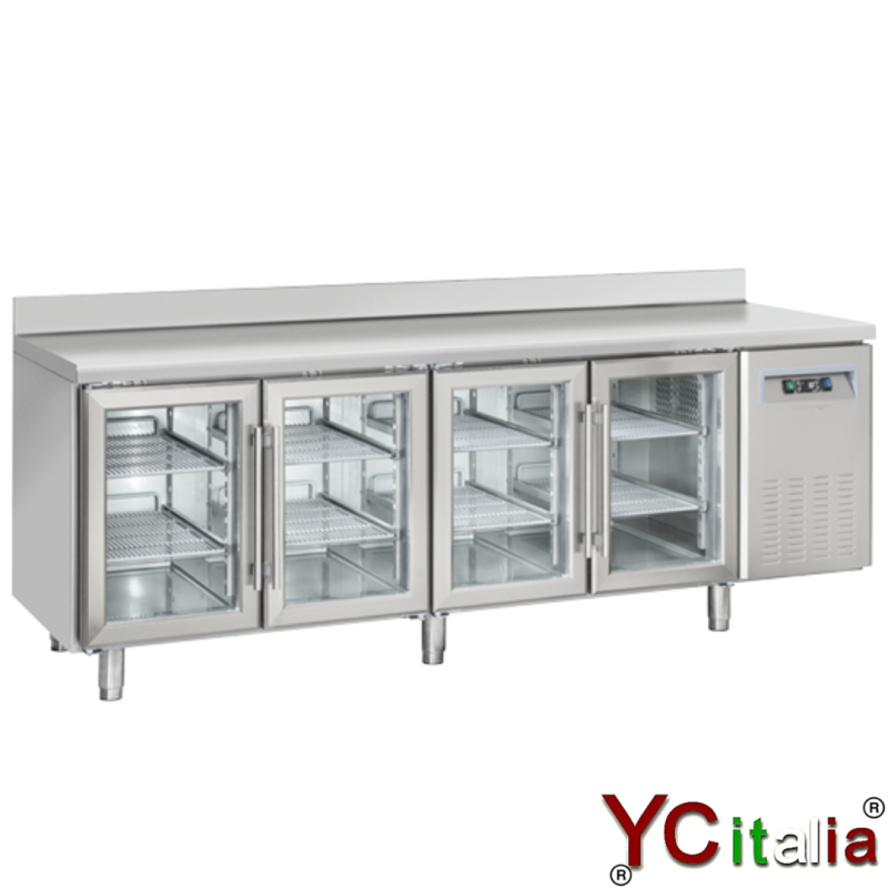 Tavolo refrigerato 4 porte in vetro e alzatina 2250x725x950
