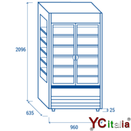 Murale refrigerato con porte L1955 X 600 X H 1984 carne preconfezionata|Murali refrigerati con porte battenti