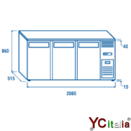 Retrobanco Frigo Bar 3 Porte Battenti 2085x515x860|Vetrinette basse per bibite