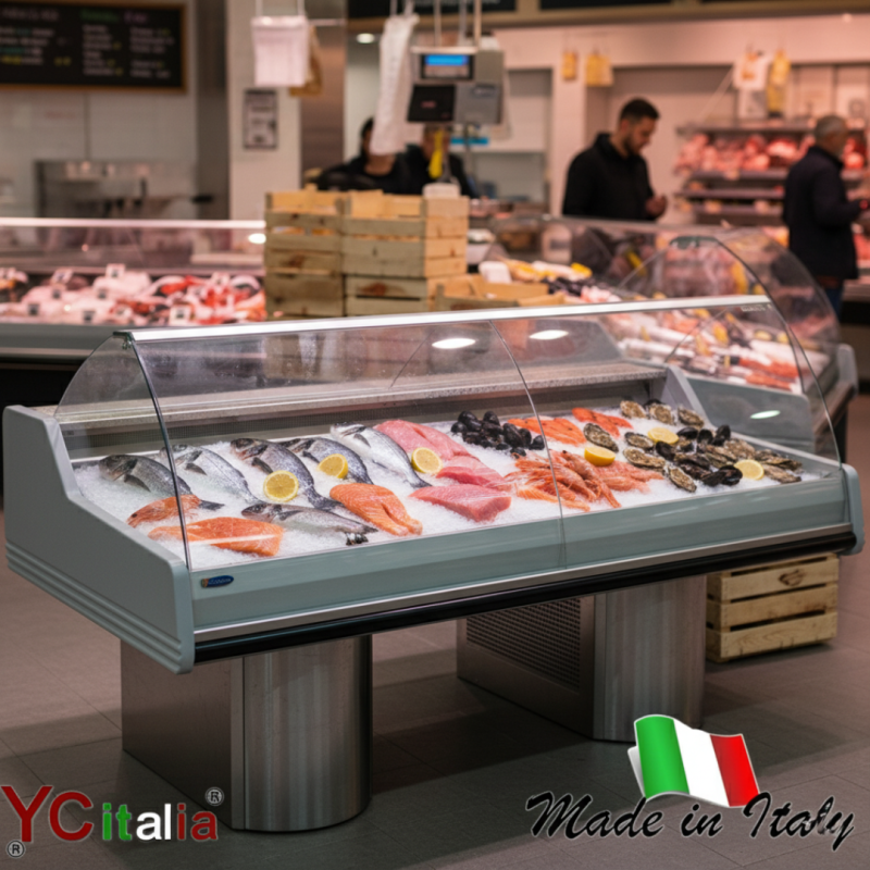 Banco vetrina per esporre e vendere pesce fresco e molluschi 2000x1200x1180