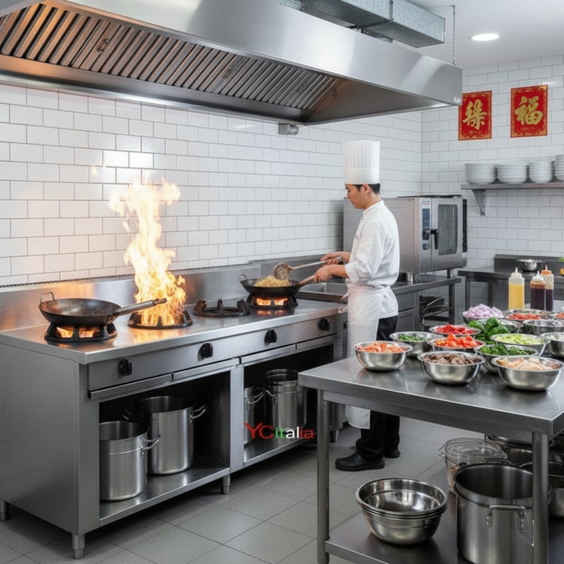 Cucina 4 fuochi cinesi a muro in linea