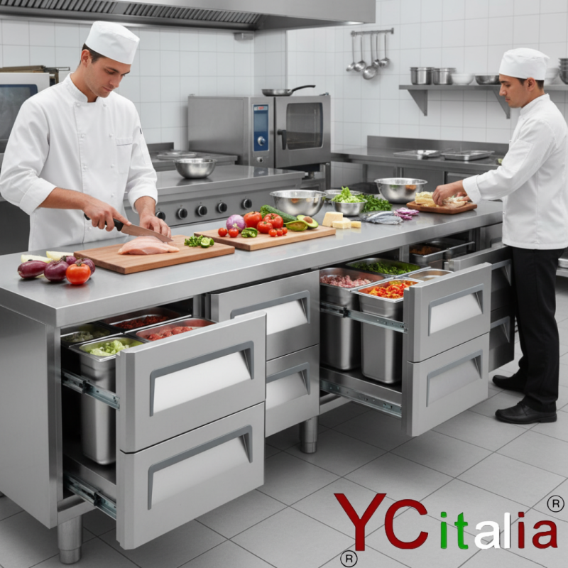 Tavolo refrigerato 8 cassetti scorrevoli GN1/1