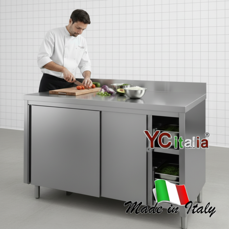 Tavolo armadiato in acciaio con alzatina 600|Tavoli inox armadiati