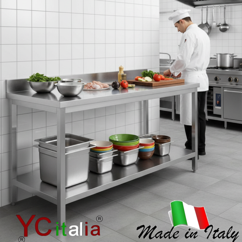 Tavolo con alzatina in acciaio inox 700|Tavoli in acciaio inox