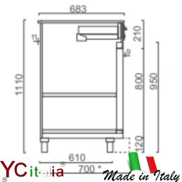 Banco cassa alto in acciaio inox P.670 H.1110