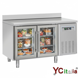 Tavolo refrigerato con alzatina professionale 1350x625x950|Tavoli frigo porte vetro 600 profondità
