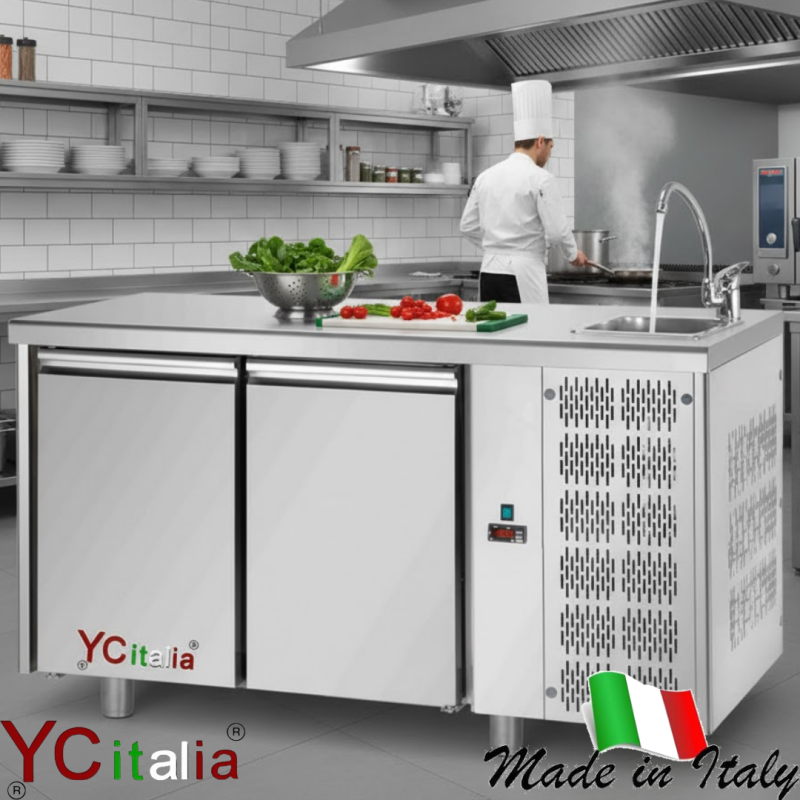 Banco refrigerato 2 porte piano liscio con vasca TN|Tavolo refrigerato con vasca