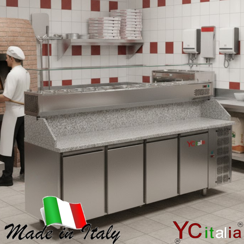 Banco pizza 4 porte con vetrina refrigerata