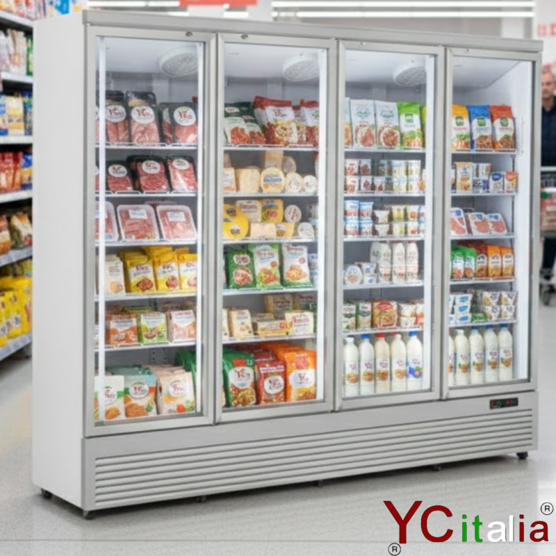 Frigorifero per bevande verticale a 4 porte 2300 Lt|Murali refrigerati con porte battenti