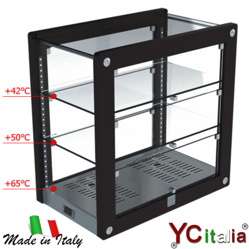 Vetrina calda a led 575x340x610 h|Vetrine da banco riscaldate 3 piani