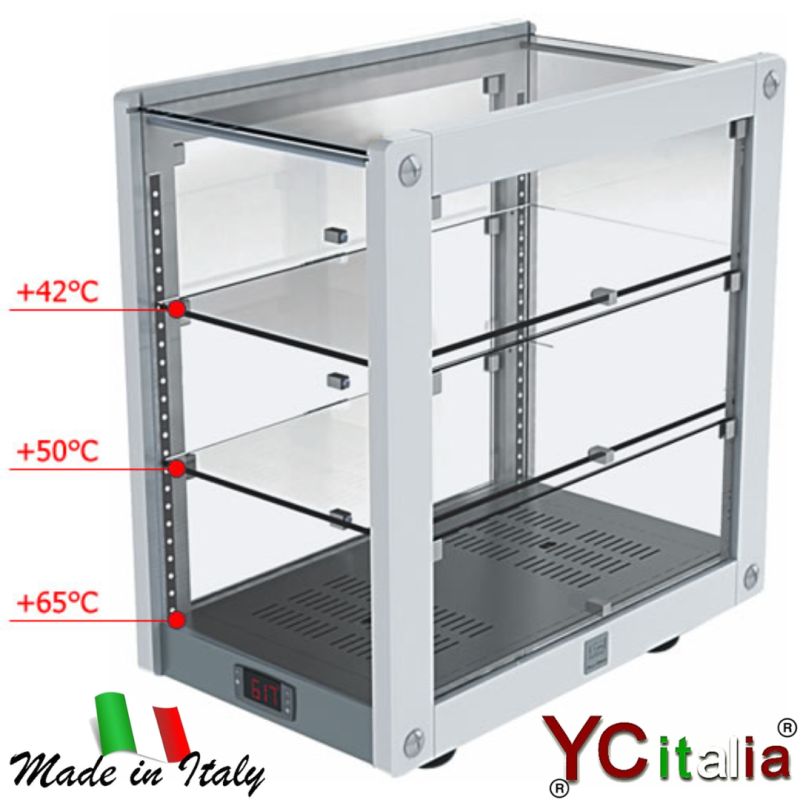 Vetrina calda con led 575x340x610 h|Vetrine da banco riscaldate 3 piani